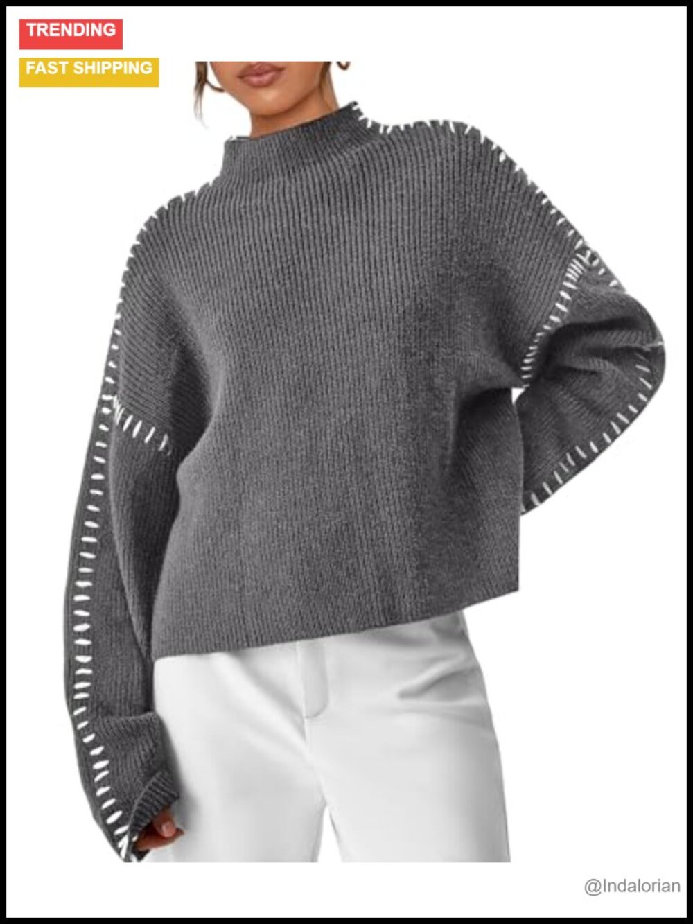 PRETTYGARDEN Chunky Knit Oversized Pullover Sweater Mock Neck